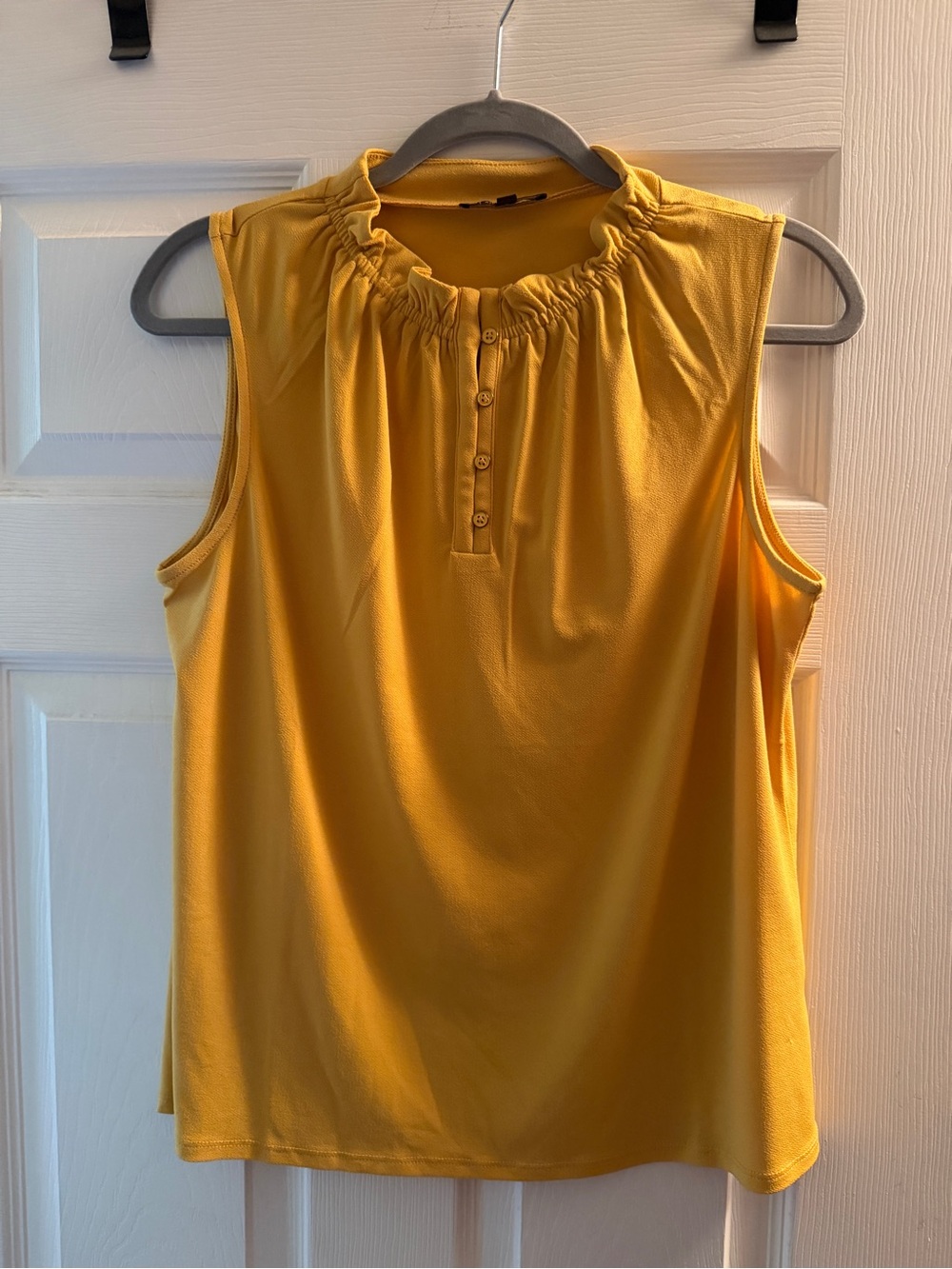 Adrianna Papell Sleeveless Ruffle-Neck Camisole in Mustard Yellow